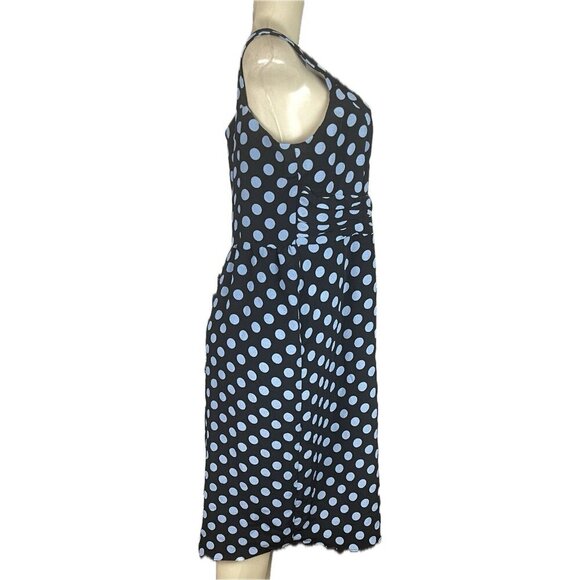 Dana Kay 12 Black Polka-Dot Blue Layered Detail Waistband Below Knee Sun Dress - Picture 3 of 6